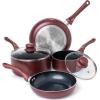 Moss & Stone 6 Pcs Dark Grey Nonstick Cookware Set, Pots And Pans Set Non stick With Glass Lid, Induction Cookware, Stay-Cool Handle PTFE/PFOA Kitchen Pots 6-Piece with Frying Pans & Saucepan(6 Pcs Burgundy)