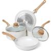 Moss & Stone 6 Pcs Dark Grey Nonstick Cookware Set, Pots And Pans Set Non stick With Glass Lid, Induction Cookware, Stay-Cool Handle PTFE/PFOA Kitchen Pots 6-Piece with Frying Pans & Saucepan(6 Pcs White)
