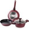 Moss & Stone 6 Pcs Dark Grey Nonstick Cookware Set, Pots And Pans Set Non stick With Glass Lid, Induction Cookware, Stay-Cool Handle PTFE/PFOA Kitchen Pots 6-Piece with Frying Pans & Saucepan(4 Pcs Burgundy)