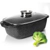 Moss & Stone Carbon Steel Roaster Pan With “V” Shape Removable Roasting Rack Set, 16.5 Inch Rectangular Nonstick Roasting Pan, Turkey Roaster Pan Rack With Carving Fork & Chef Knife(Multi-Purpose Casserole Roasting Pan)