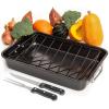 Moss & Stone Carbon Steel Roaster Pan With “V” Shape Removable Roasting Rack Set, 16.5 Inch Rectangular Nonstick Roasting Pan, Turkey Roaster Pan Rack With Carving Fork & Chef Knife(Roaster With Rack)