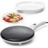 Moss & Stone Electric Crepe Maker – 8” Portable Crepe Pan Nonstick with Dipping Plate, Auto Shut-Off, On/Off Switch, Even Heating & One Automatic Temperature Control – Compact Crepe Maker(Electric White)