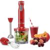 Moss & Stone Hand Blender With Egg Whisk, Powerful 300-Watt Stick Blender, Hand Mixer Set Stainless Steel Shaft & Blades, Black Handheld Blender With Ergonomic Handle (Without Chopper)(Red)