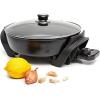 Moss & Stone Round Electric Skillet with Lid – 12×12 Inch Aluminum Nonstick Electric Frying Pan 5Qt, Adjustable Temperature Control, Vented Glass Lid, Dishwasher Safe, Heat-Resistant Handles(Round)